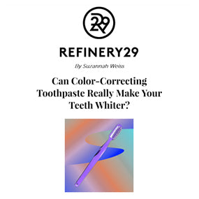 Refinery 29 magazine article of POPWHITE teeth whitening purple toothpaste
