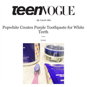 Teen Vogue magazine review of POPWHITE teeth whitening purple toothpaste