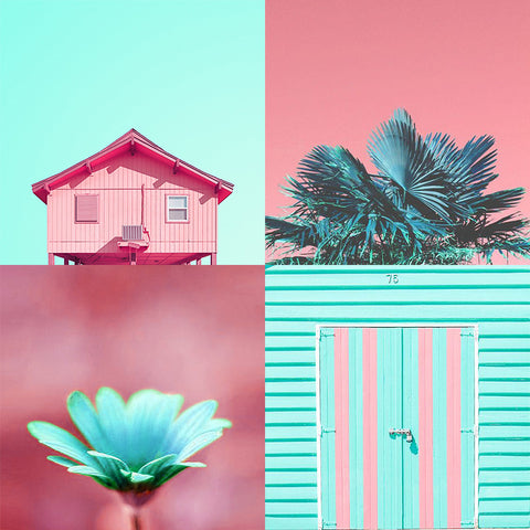 pink and turquoise moodboard