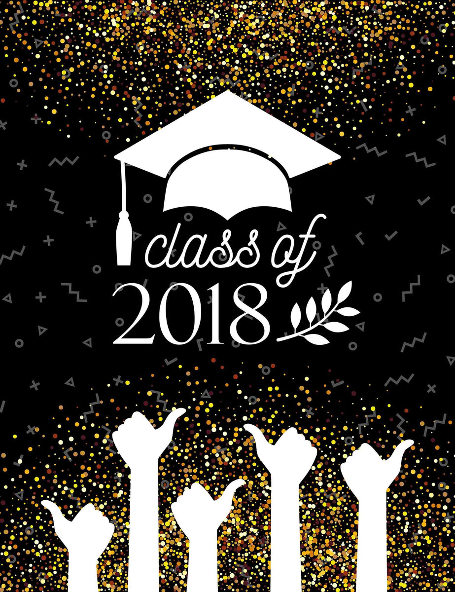 white bachelor cap and thumb up printed on black for celebrate graduation backdrop_1200x1200