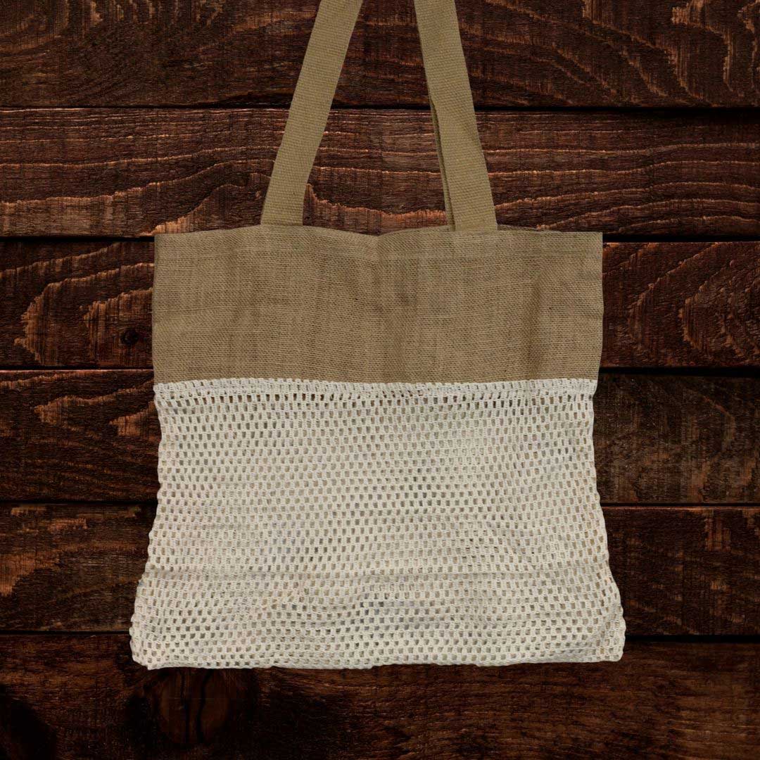 A natural jute and cotton reusable shopping bag