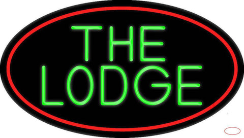 Cursive Green Lodge And Red Border Real Neon Glass Tube Neon Sign