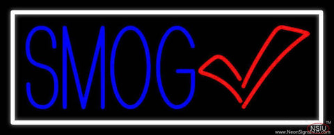 Blue Smog Check White Border Real Neon Glass Tube Neon Sign