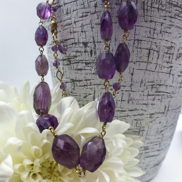 Yellow Goldfill Amethyst Wrap Bracelet Necklace - Jenny Jensen - Jenny Jensen jewelry