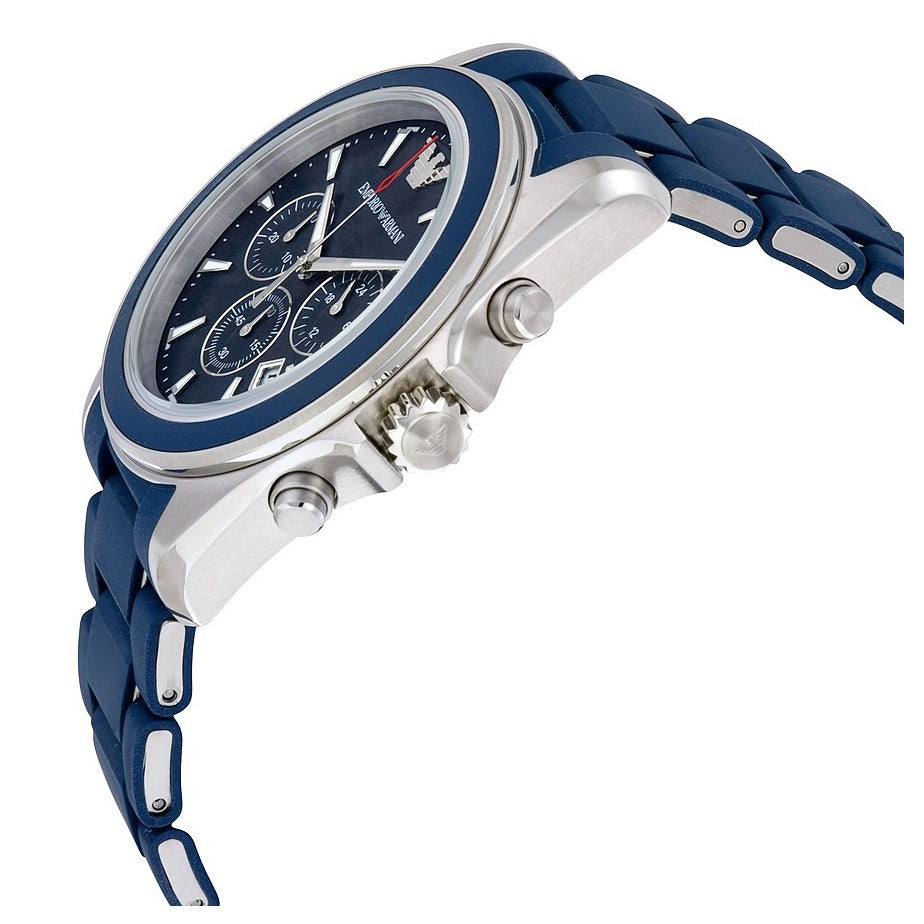 armani silver watch blue face