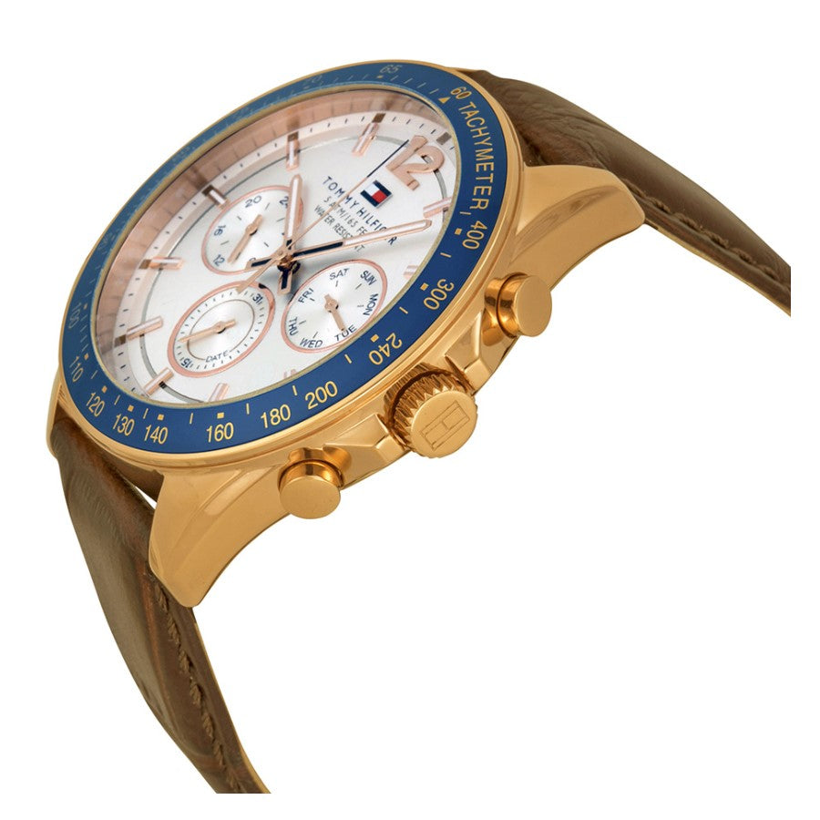 TOMMY HILFIGER | White / Blue / Gold / Brown Leather Men's Luke Time Watches Australia