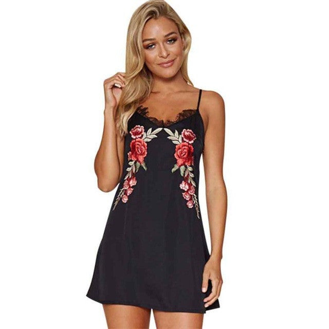 embroidery summer dress women spaghetti strap lace sleeveless v