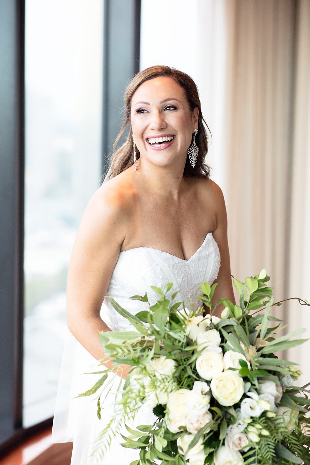 Bride with her wedding bouquet flowers