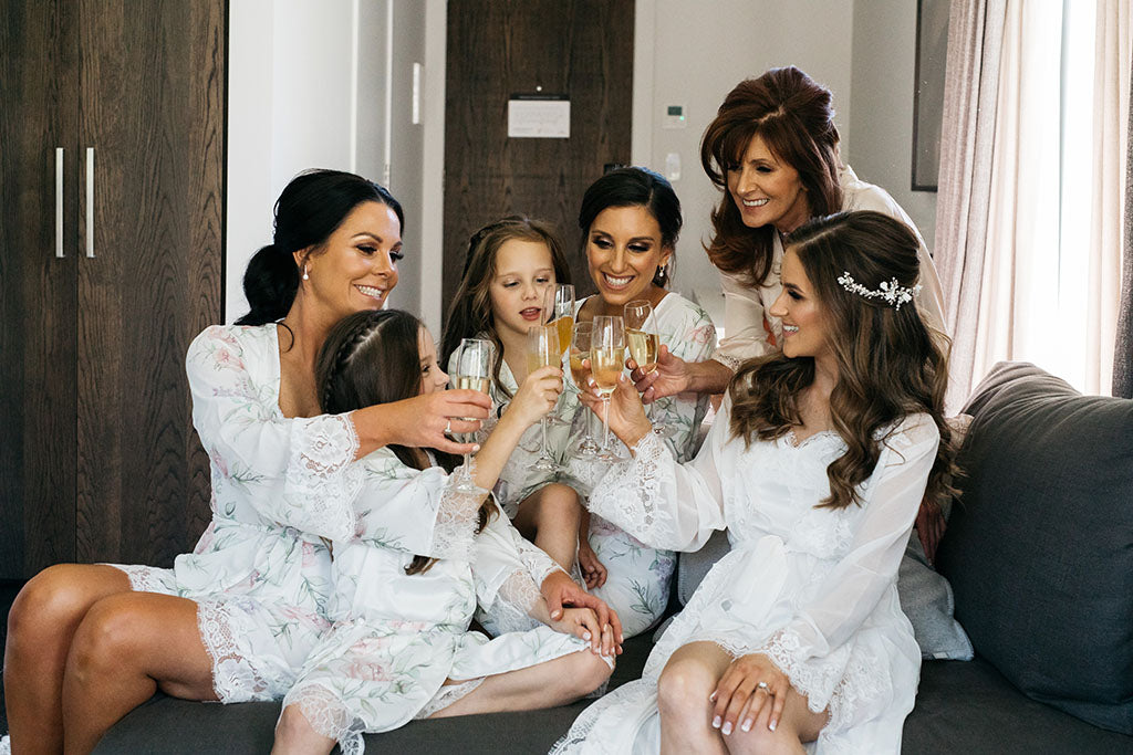 Bride and bridesmaids at wedding