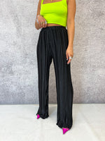 Plisse Pleat Satin Style Trousers In Black