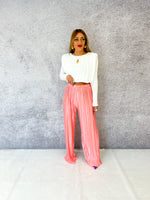 Plisse Pleat Satin Style Trousers In Coral