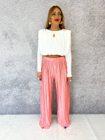 Plisse Pleat Satin Style Trousers In Coral