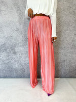 Plisse Pleat Satin Style Trousers In Coral