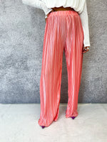 Plisse Pleat Satin Style Trousers In Coral