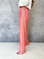 Plisse Pleat Satin Style Trousers In Coral