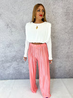 Plisse Pleat Satin Style Trousers In Coral