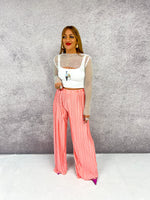 Plisse Pleat Satin Style Trousers In Coral