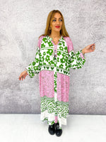 The Bella Button Front Kimono Dress In Scattered Multi Print