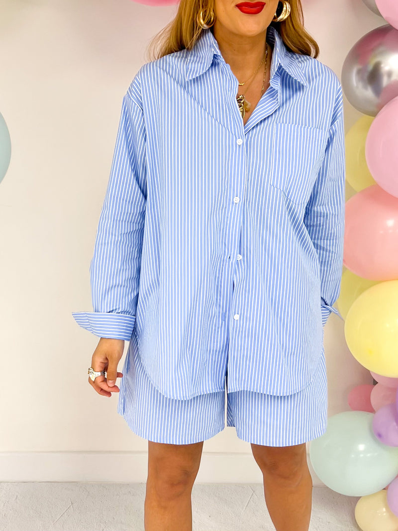 Relaxed Fit Pinstripe Shorts In Blue/White Stripe