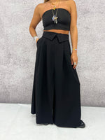 Fold Over Waist Tailored Skirt In Black