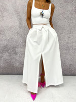 Fold Over Waist Tailored Skirt In White