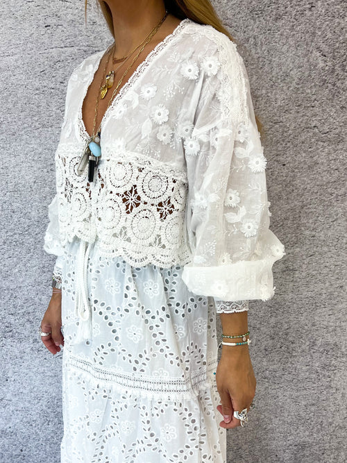 Crochet Style Floaty Top In White