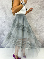 Tulle Tutu Midi Skirt In Dusty Grey