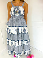 The Marina Tiered Ruffle Maxi Dress In Navy