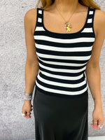 Square Neckline Longline Vest In Black/White Stripe