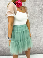 Tiered Tulle Mini Skirt In Green