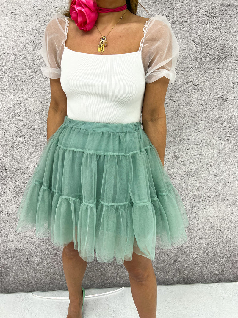 Tiered Tulle Mini Skirt In Green