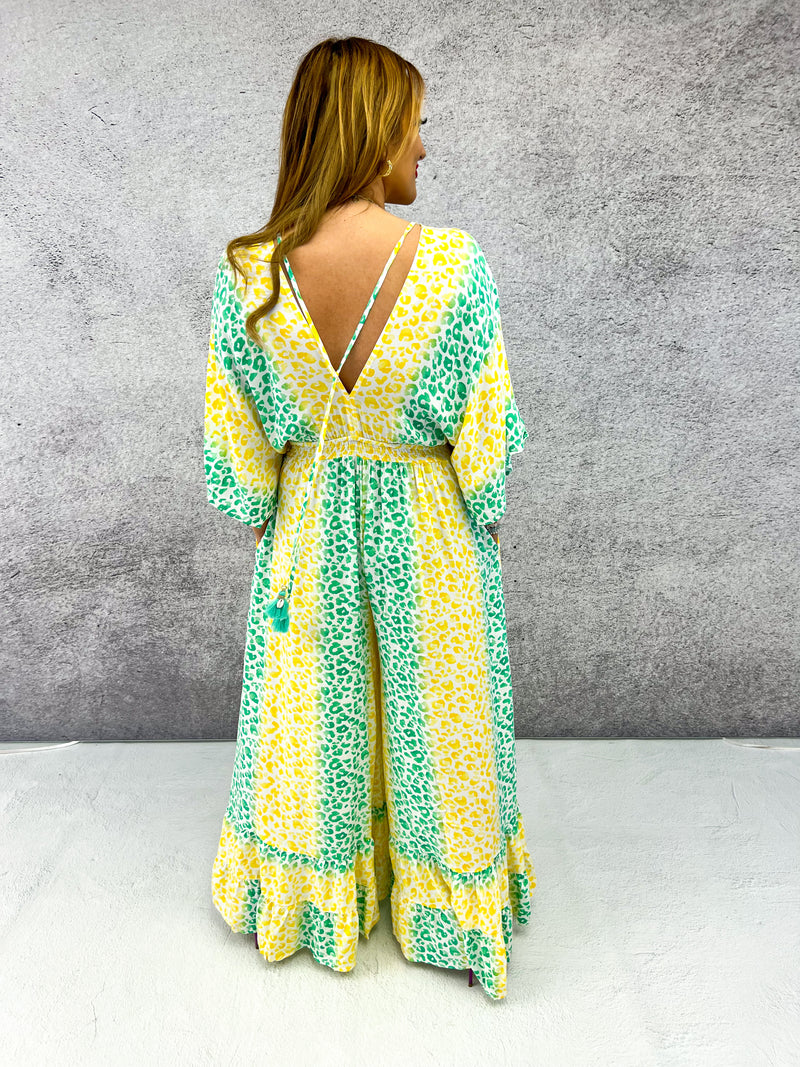 The Valentina Jumpsuit In Yellow/Green Leopard Print