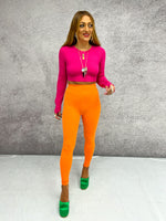 Stretch Lycra Basic Leggings In Bright Orange