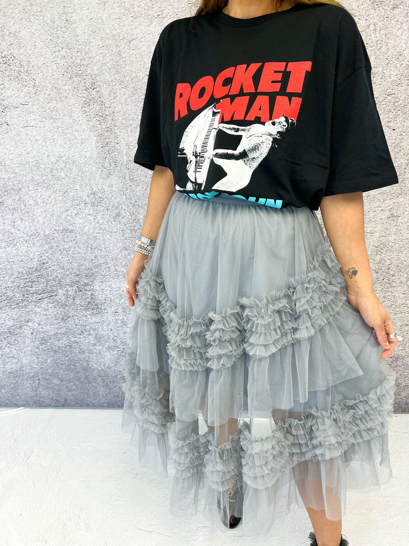 Tulle Tutu Midi Skirt In Dusty Grey