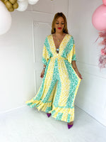The Valentina Jumpsuit In Yellow/Green Leopard Print