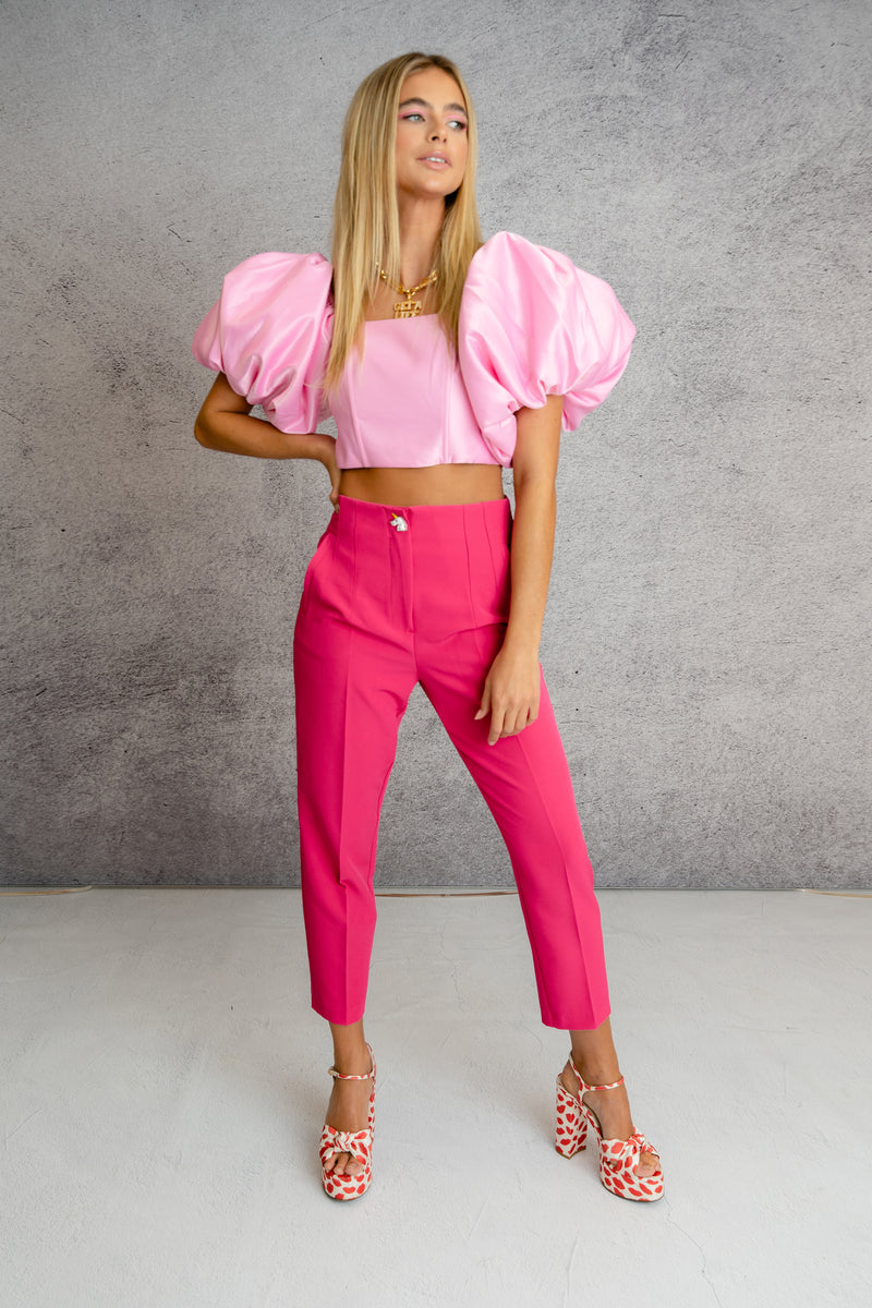 Diamante Unicorn Tailored Trousers In Raspberry