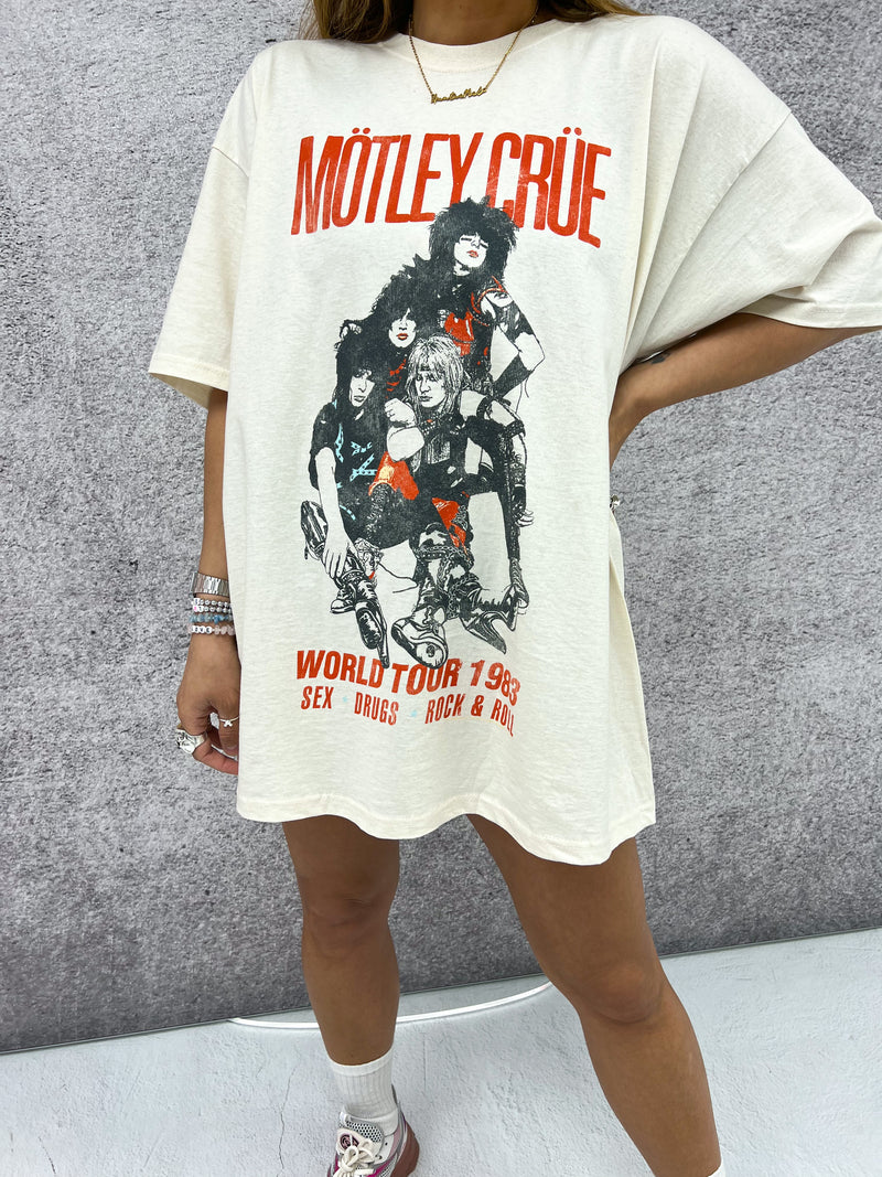 Motley Crue World Tour 1983 Tee In Cream