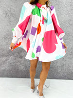 'Hatter' Bow Detail Swing Shirt Mini Dress In Multi Colour