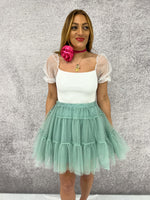 Tiered Tulle Mini Skirt In Green