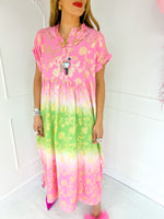 The Capri Tunic Dress In Green/Pink Ombre