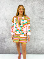 Oversized Boyfriend Blazer In Multi Tribal Print