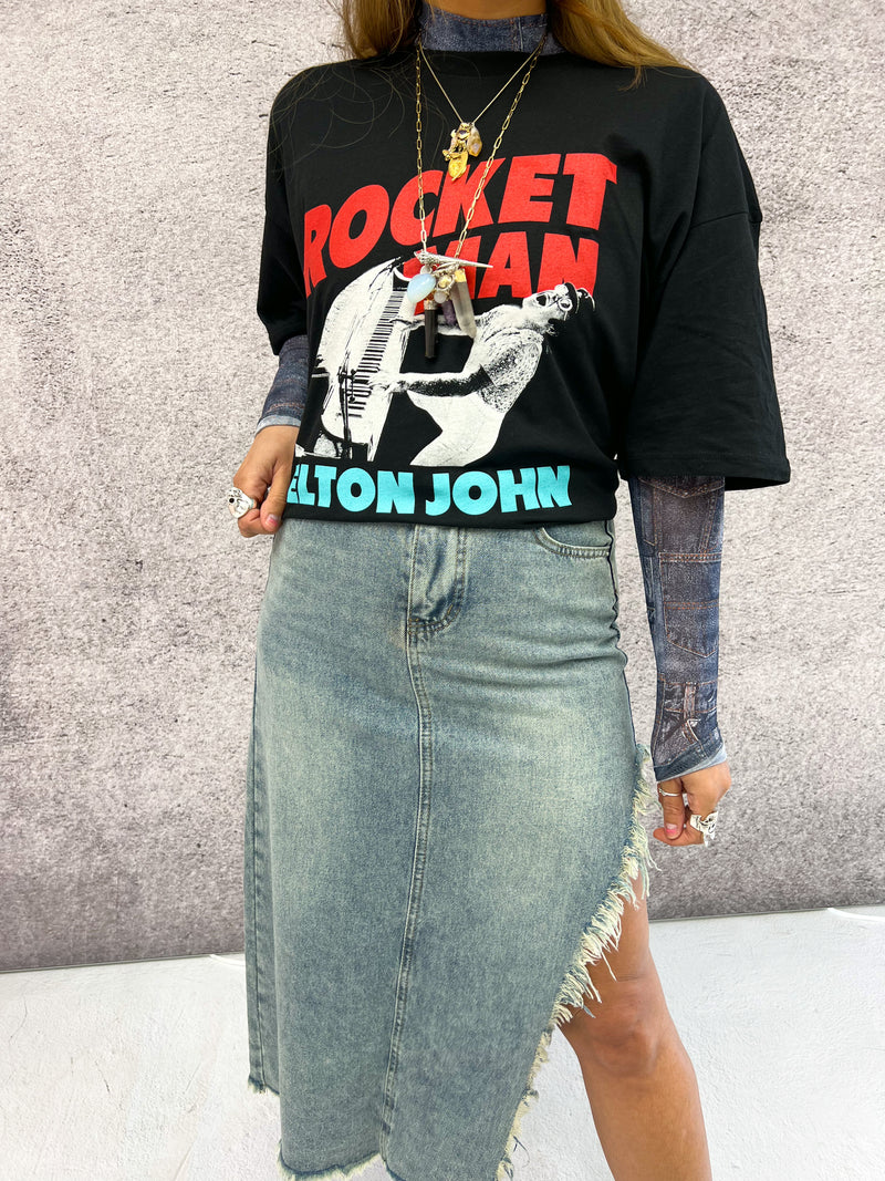 Elton John 'Rocket Man Piano' T-Shirt In Black