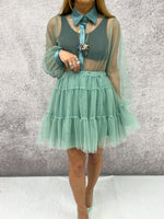 Tiered Tulle Mini Skirt In Green