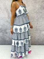 The Marina Tiered Ruffle Maxi Dress In Navy