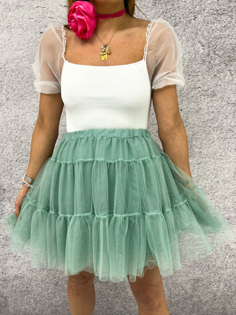 Tiered Tulle Mini Skirt In Green