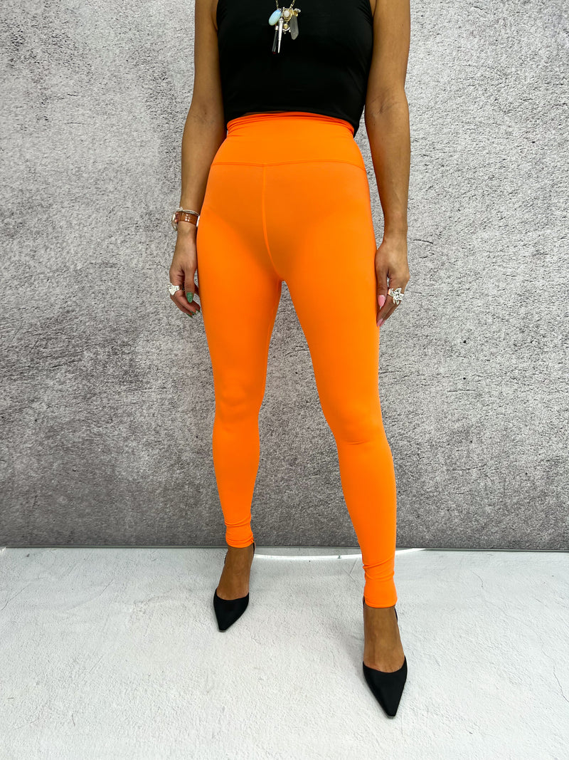 Stretch Lycra Basic Leggings In Bright Orange