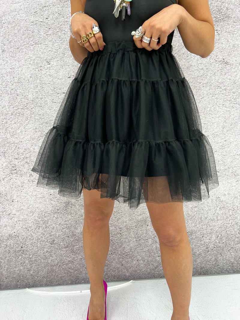 Tiered Tulle Mini Skirt In Black