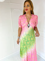 The Verona Midi Dress In Pink/Green Ombre