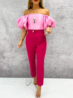 'Fortuna' Puff Sleeve Corset Top In Pink Candy