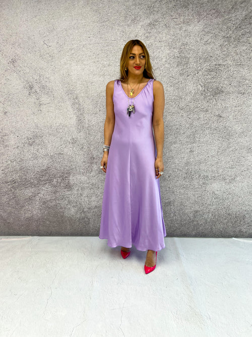Floaty Satin Style Midi Dress In Lilac